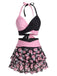 Schwarz & Rot 1980er Gothic Schädel Rose Halfter Rock Bikini Set