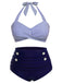 [Übergröße] Blau 1940er Streifen Halter Bogen Bikini Set