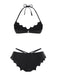 Schwarz 1980er Solide Gothic Fledermausflügel Bikini Set