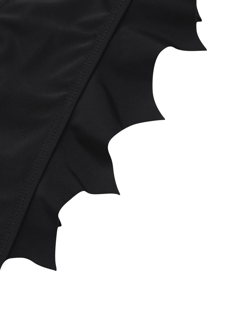 Schwarz 1980er Solide Gothic Fledermausflügel Bikini Set