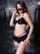 Schwarz 1980er Solide Gothic Fledermausflügel Bikini Set