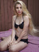 Schwarz 1980er Solide Gothic Fledermausflügel Bikini Set