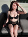 Schwarz 1980er Solide Gothic Fledermausflügel Bikini Set