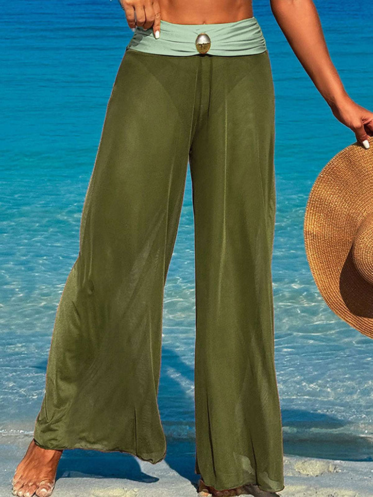 1960er Farbblock Bandeau Bikini Set & Hosen Cover-Up