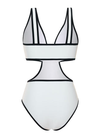 Weiß 1950er Taillenhohl Farbblock Bogen Bademode