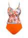 Orange 1970er Blumen Kordelzug Spaghetti Träger Tankini Set