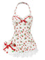 [Vorverkauf] 1950er Halter Erdbeere Spitze Bogen Badekleid