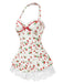 [Vorverkauf] 1950er Halter Erdbeere Spitze Bogen Badekleid