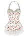 [Vorverkauf] 1950er Halter Erdbeere Spitze Bogen Badekleid
