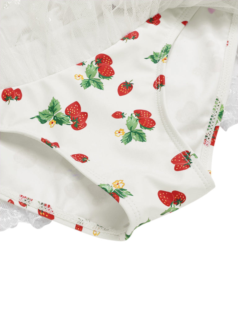 [Vorverkauf] 1950er Halter Erdbeere Spitze Bogen Badekleid