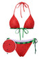 Rot 1960er Wassermelone Bogen Tie Bikini Set