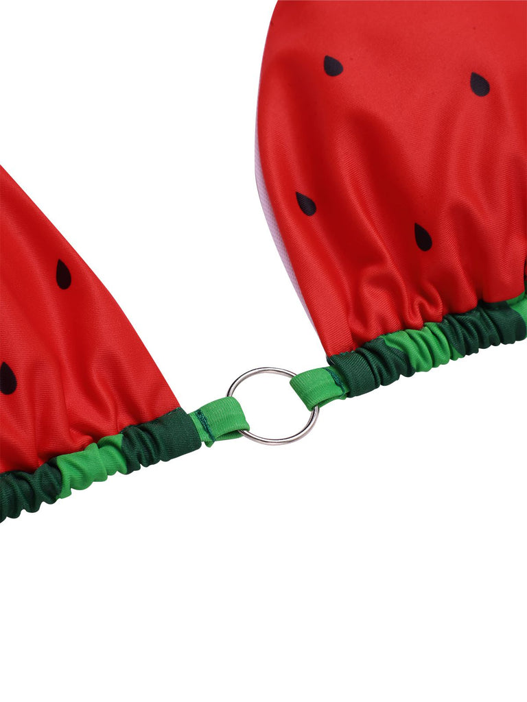 Rot 1960er Wassermelone Bogen Tie Bikini Set