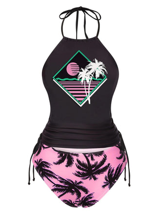 Rosa 1980er Punk Halter Skeleton Strand Bikini Set