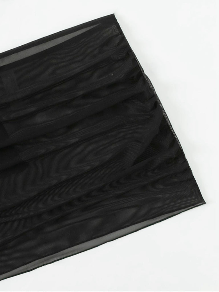 3PCS Schwarz 1950er Solide Halfter Tankini Set & Cover-Up