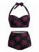 Schwarz 1950er Blumen Schnürung Halter Bademode