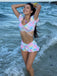 Mehrfarbig 1970er Puff Gingham Plaid Tankini Set