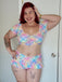 Mehrfarbig 1970er Puff Gingham Plaid Tankini Set