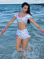 Mehrfarbig 1970er Puff Gingham Plaid Tankini Set