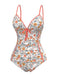 Orange 1960er Gänseblümchen Gerüschtes Badeanzug