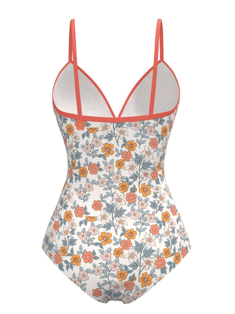 Orange 1960er Gänseblümchen Gerüschtes Badeanzug