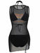 3PCS Schwarz 1960er Urlaubs Print Netz Halter Bikini Set & Cover-Up
