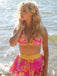 Rosa 1960er Blumen Druck Bindefront Geschichtet Bikini Set