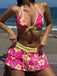 Rosa 1960er Blumen Druck Bindefront Geschichtet Bikini Set