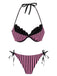 2PCS Rosa 1960er Streifen Bikini Set & Gestuft Cover-Up