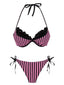 Rosa 1960er Streifen Netz Halter Bogen Bikini Set