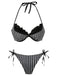 Grau 1960er Streifen Netz Halter Bogen Bikini Set