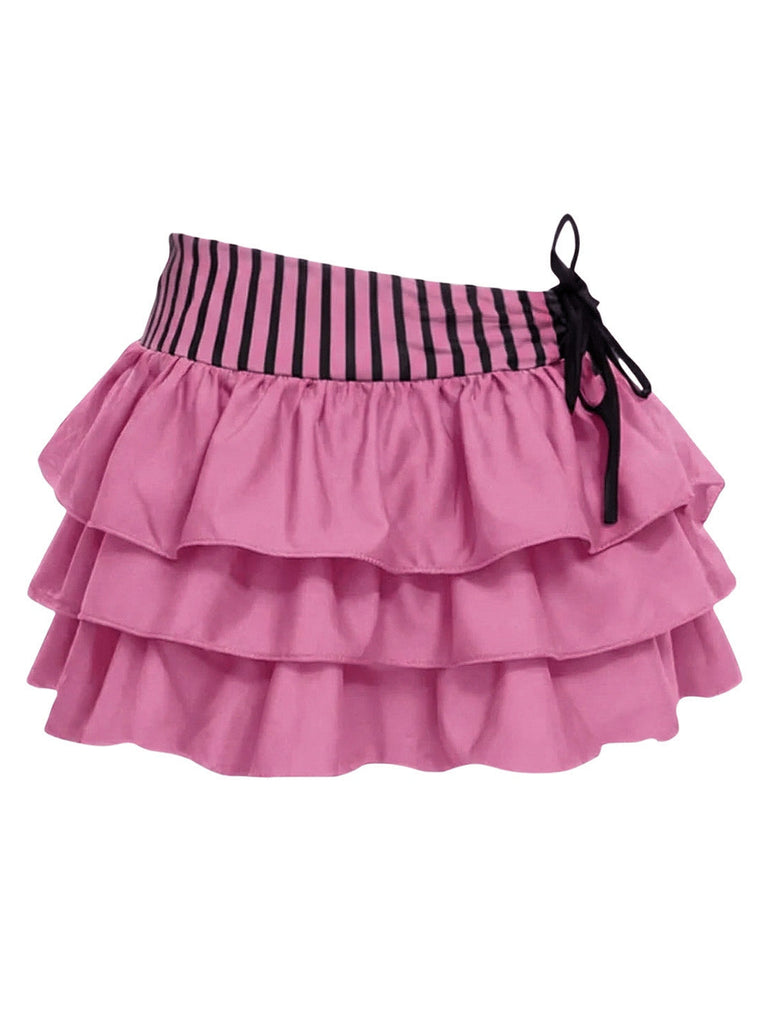 2PCS Rosa 1960er Streifen Bikini Set & Gestuft Cover-Up