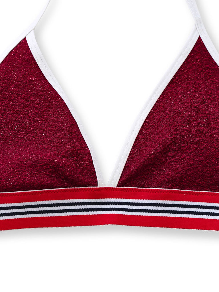 Rotes 80er Bikini-Set mit Glitzer und Neckholder