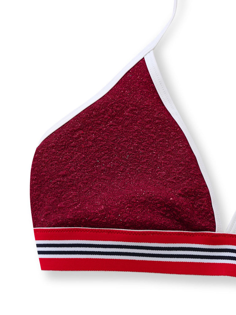 Rotes 80er Bikini-Set mit Glitzer und Neckholder