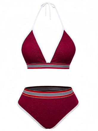 Rotes 80er Bikini-Set mit Glitzer und Neckholder