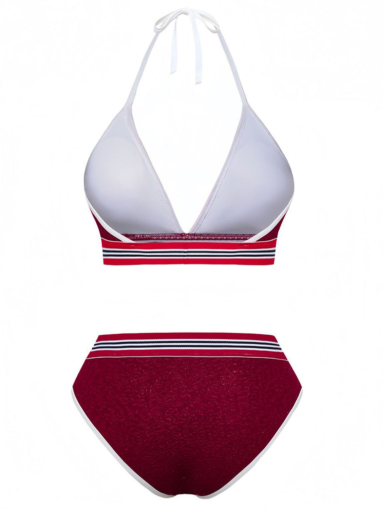 Rotes 80er Bikini-Set mit Glitzer und Neckholder