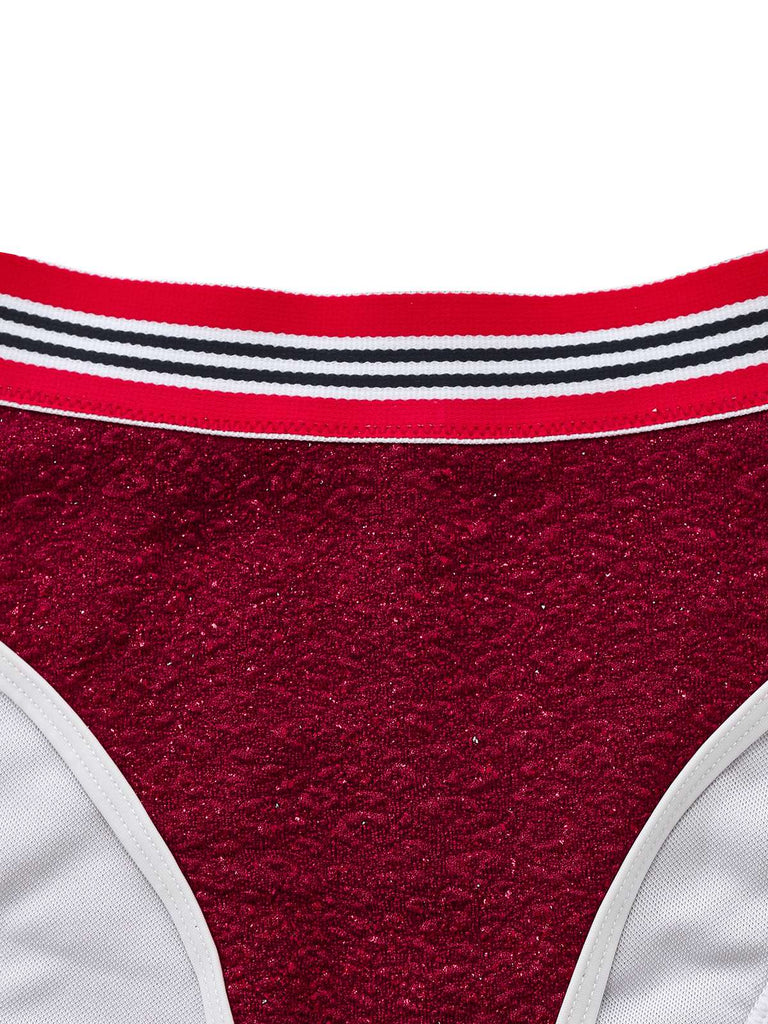 Rotes 80er Bikini-Set mit Glitzer und Neckholder