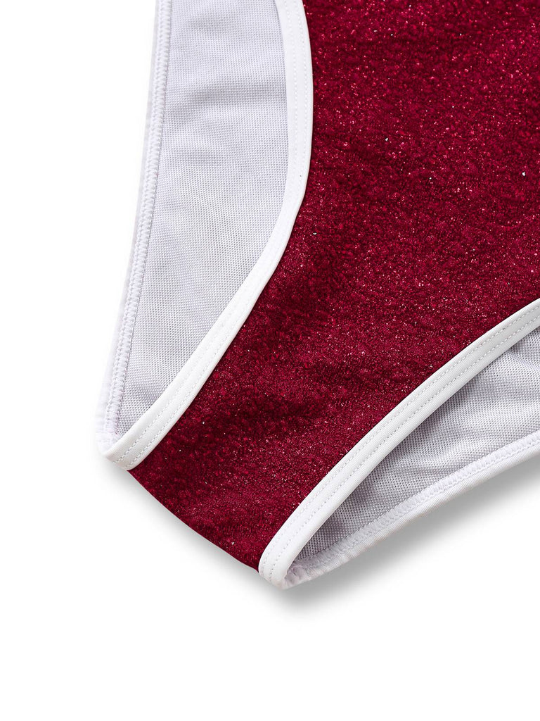 Rotes 80er Bikini-Set mit Glitzer und Neckholder
