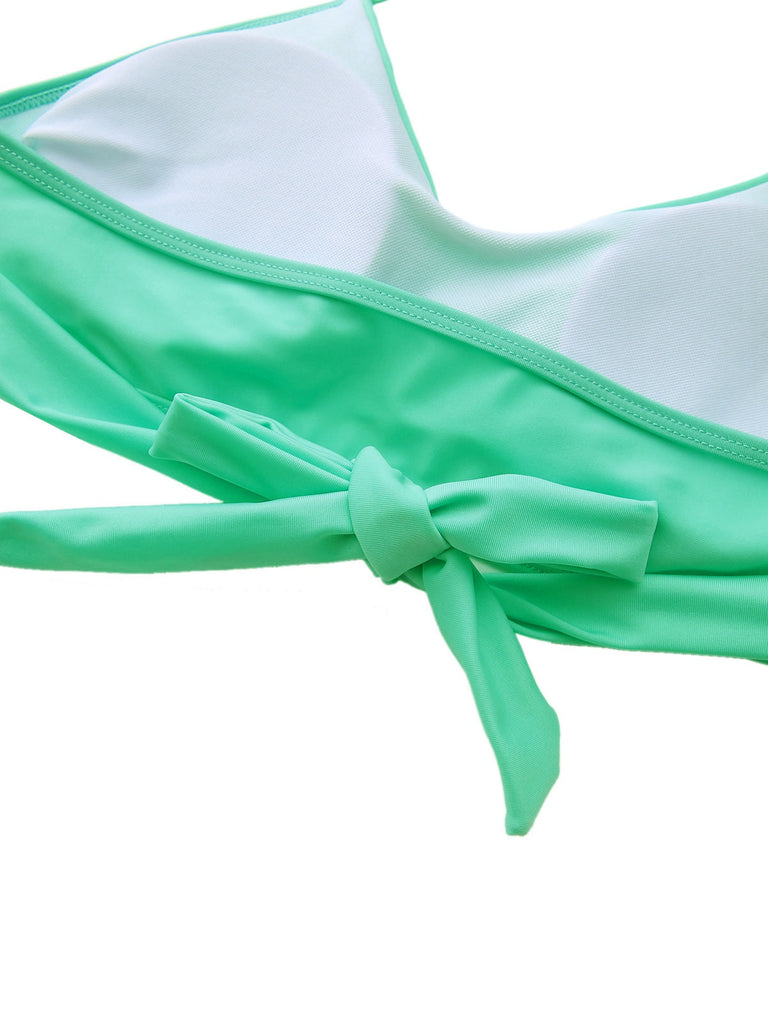 Mintgrün 1940er Blumen Hohe Taille Bikini Set