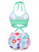 Mintgrün 1940er Blumen Hohe Taille Bikini Set