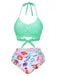 Mintgrün 1940er Blumen Hohe Taille Bikini Set