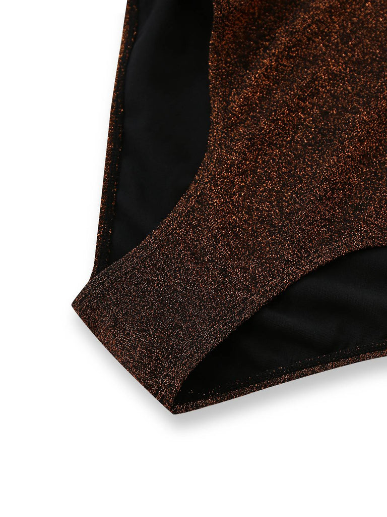 1940er Glitzer Halter Cutout Bogen Einteiliger Badeanzug