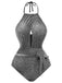 1940er Glitzer Halter Cutout Bogen Einteiliger Badeanzug