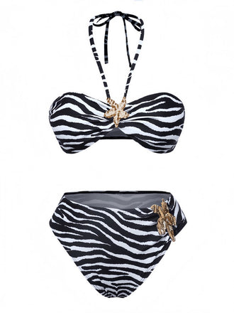 Schwarz & Weiß 1960er Zebra Druck Seestern Akzente Bikini Set