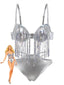 Silber 1970er Holographisch Pailletten Fransen Bikini Set