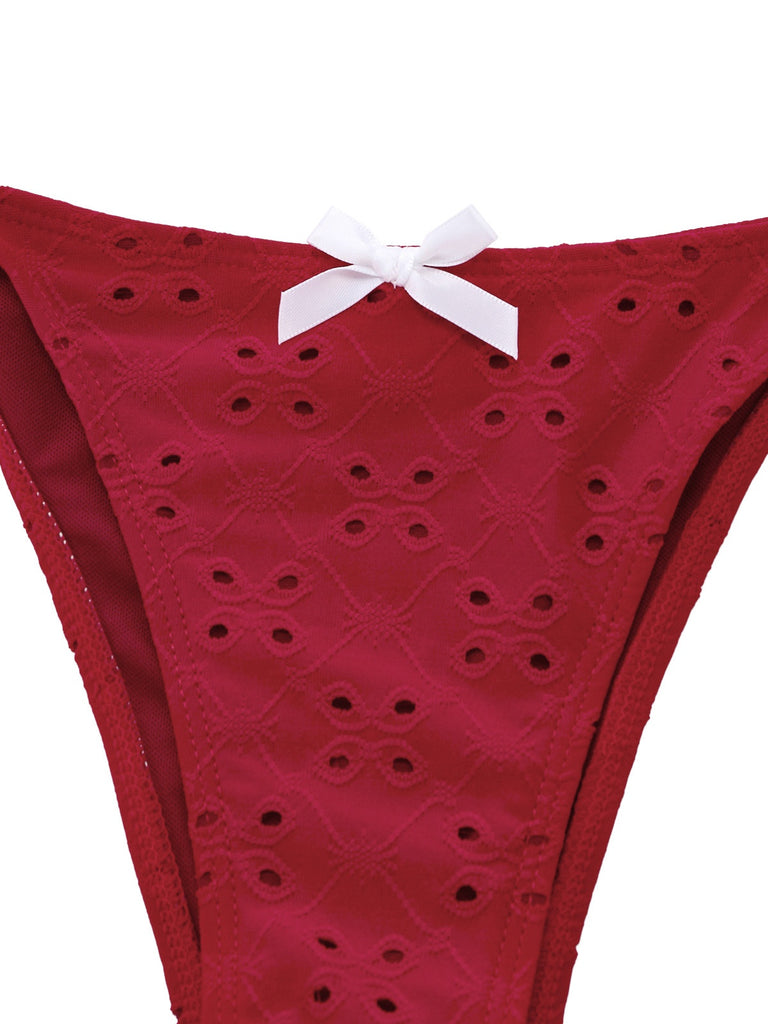 Rot 1960er Bestickt Cutout Rüschen Tankini Set