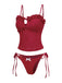 Rot 1960er Bestickt Cutout Rüschen Tankini Set