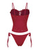 Rot 1960er Bestickt Cutout Rüschen Tankini Set