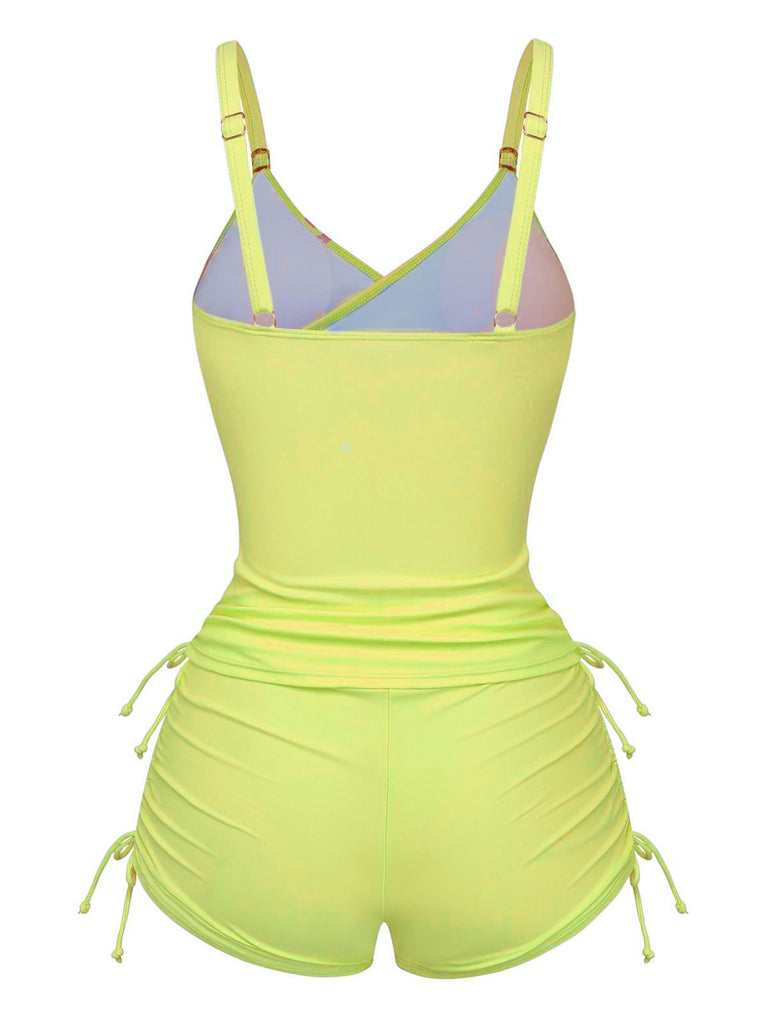 [Vorverkauf] Himmelblau 1950er Blumen Schnürung Tankini Set