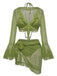 Schwarzes 70er Neckholder-Bikini-Set & transparentes Cover-Up mit Glockenärmeln