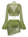 Schwarzes 70er Neckholder-Bikini-Set & transparentes Cover-Up mit Glockenärmeln